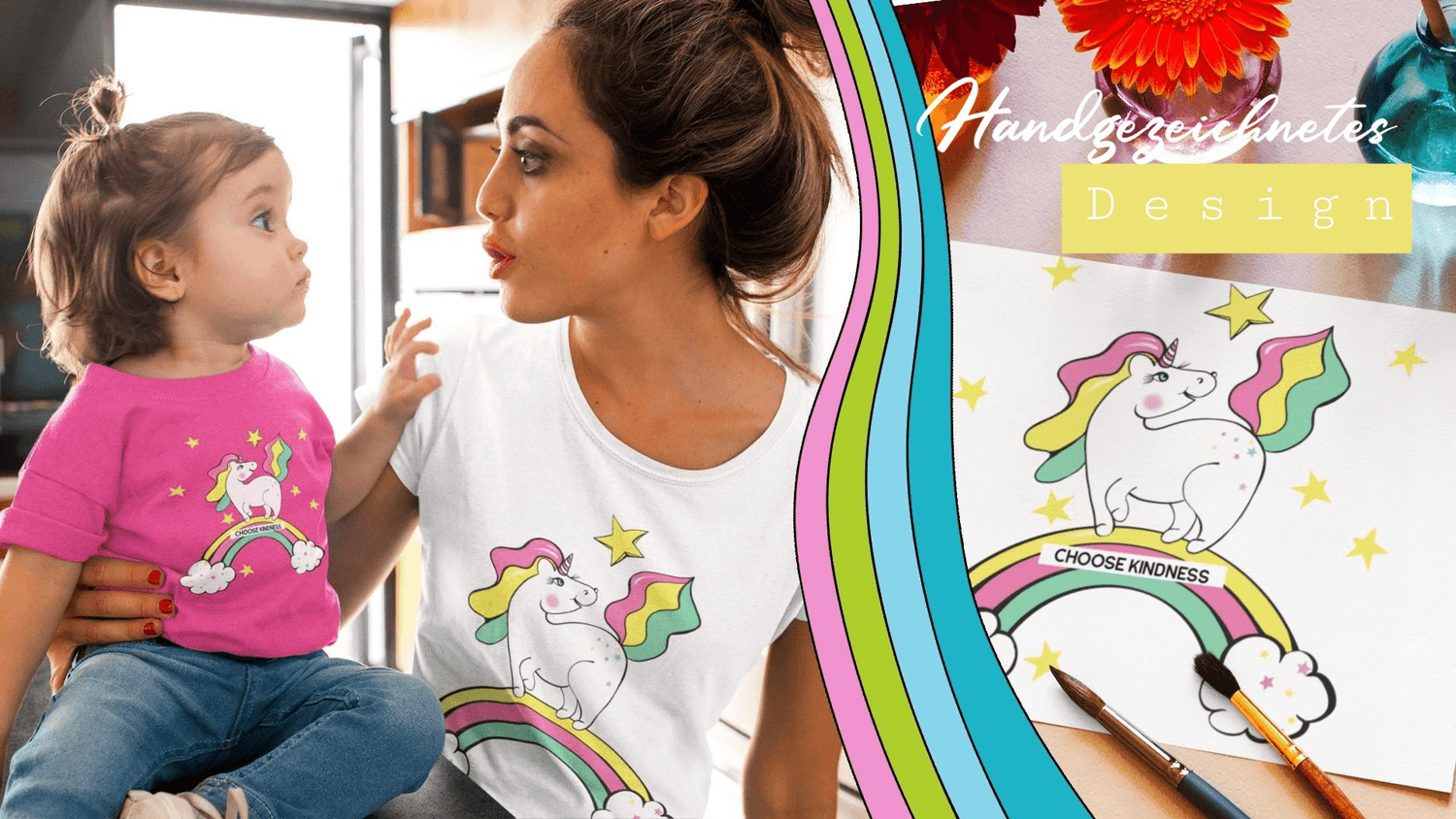 Einhorn T-Shirts für Kinder und Erwachsene mit handgezeichneten Einhorn von BLOOMINIC