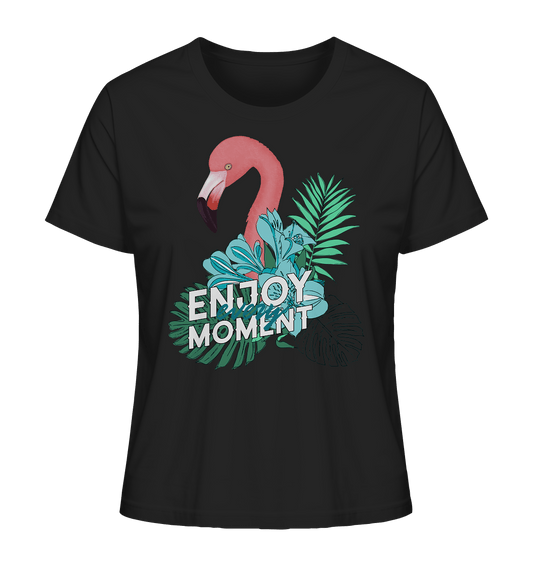 Flamingo-Damen-T-Shirt-mit-trendigem-Flamingo-Design-Beschriftung-Enjoy-every-moment-Botanic-Motive-