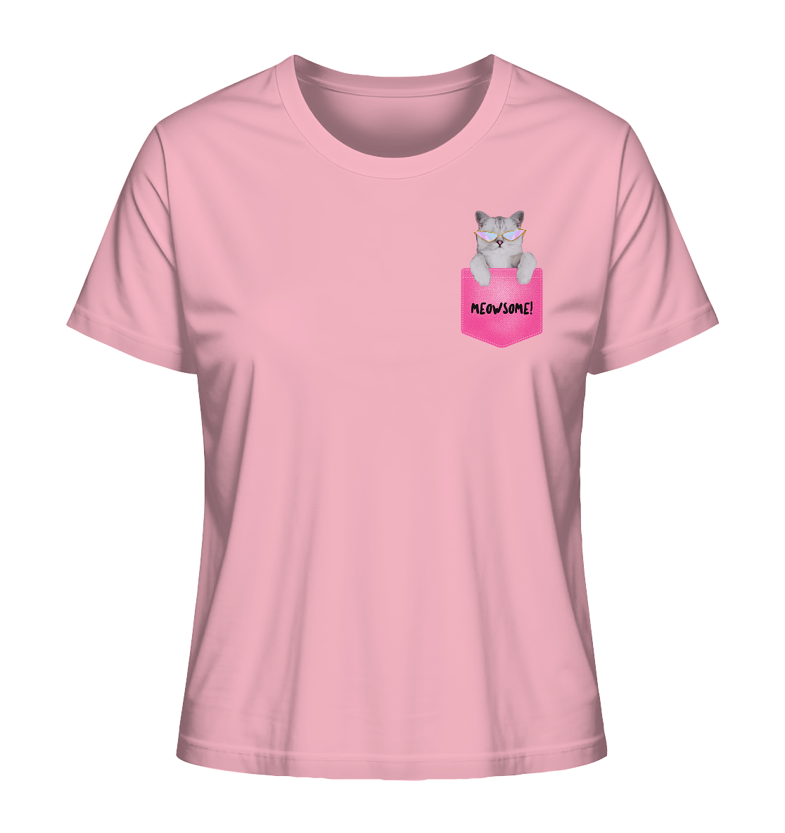 Katze In Der Brusttasche T-Shirt in rosa