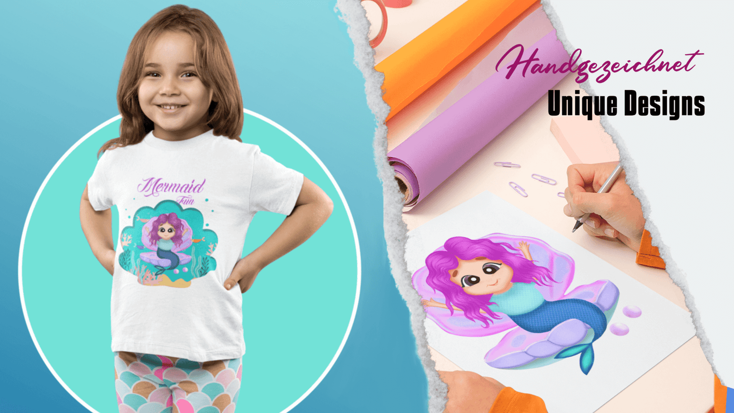 Meerjungfrau Design auf Mädchen T-Shirt, T-Shirt mit Meerjungfrau von Bloominic