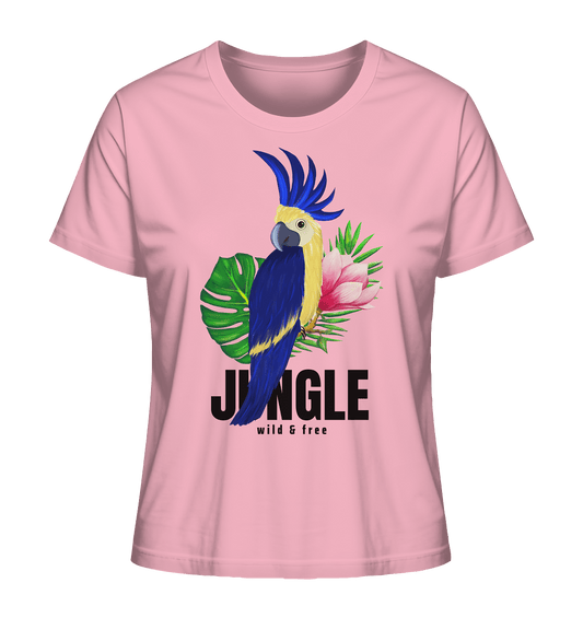 Damen-T-Shirt-mit-Papagei-exotische-Blumen-Jungle-rosa