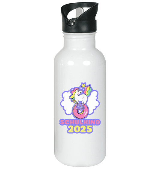 Schulkind 2025 Einhorn Edelstahl-Trinkflasche in weiss