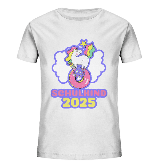 Schulkind 2025 T-Shirt mit Einhorn in weiss