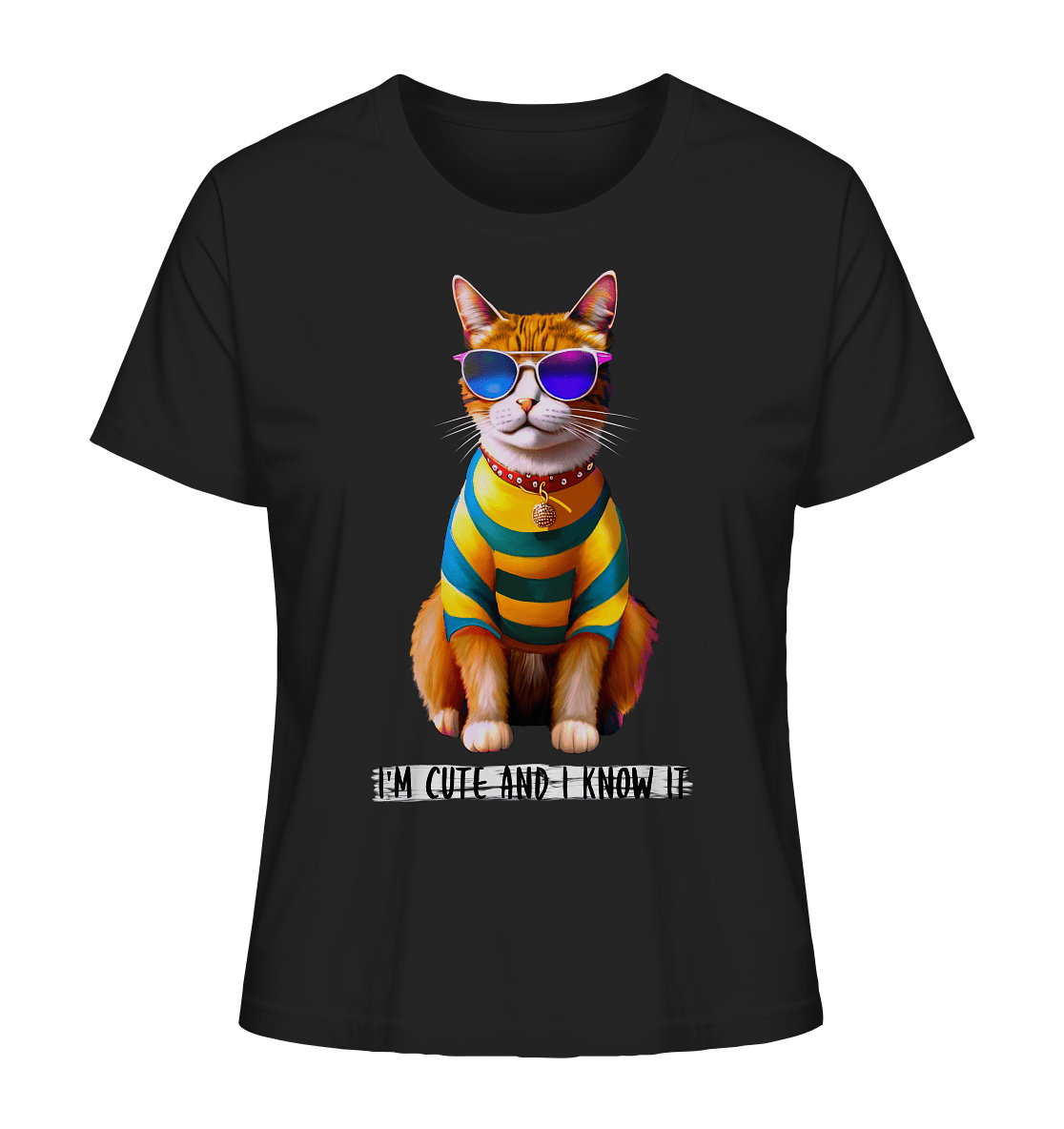 T-Shirt Katze "I'm cute and I know it" in schwarz