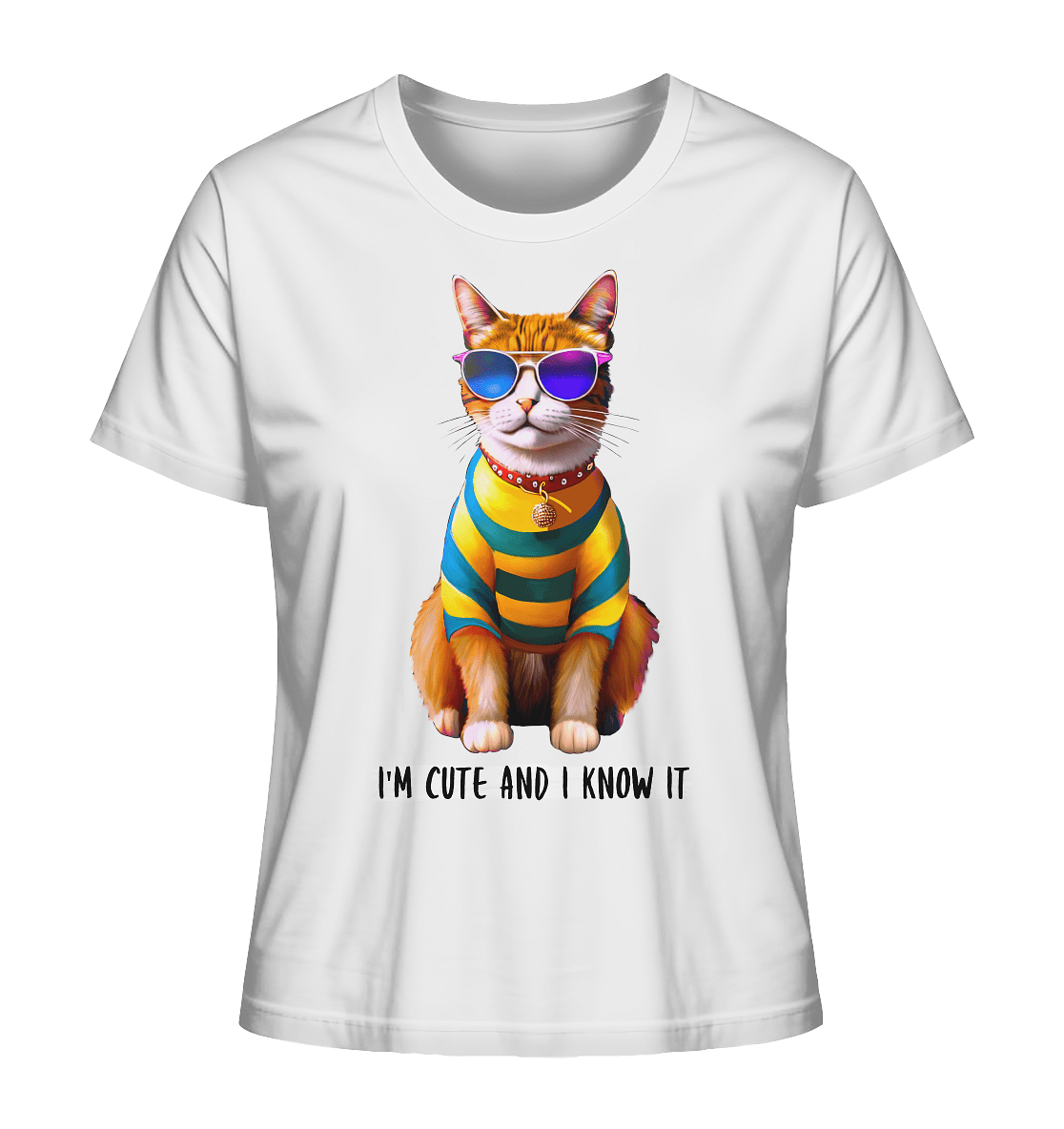 T-Shirt Katze "I'm cute and I know it" in weiss