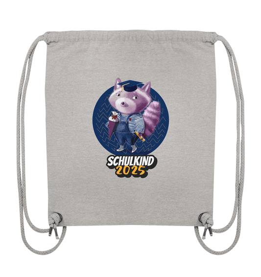 Turnbeutel Schulkind 2025 Waschbär in grau