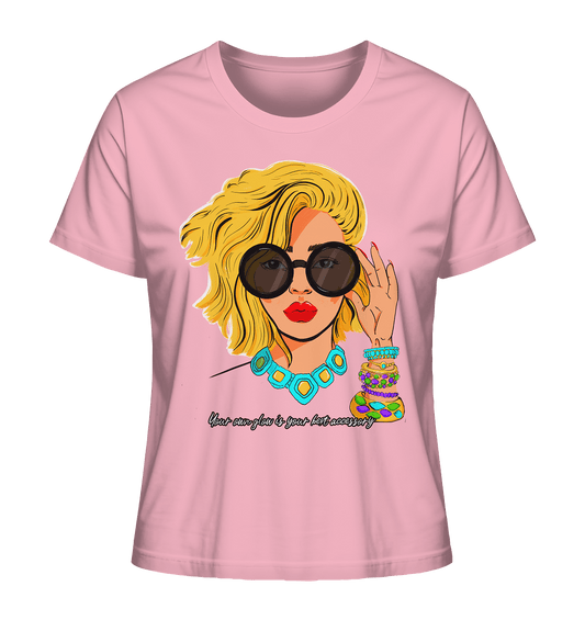 WOMEN-Print-T-Shirt-in-rosa-mit-kunstvollem-Print-Women-fashion-face-your-own-glow-is-your-best-accessory-body-positive-Shirt