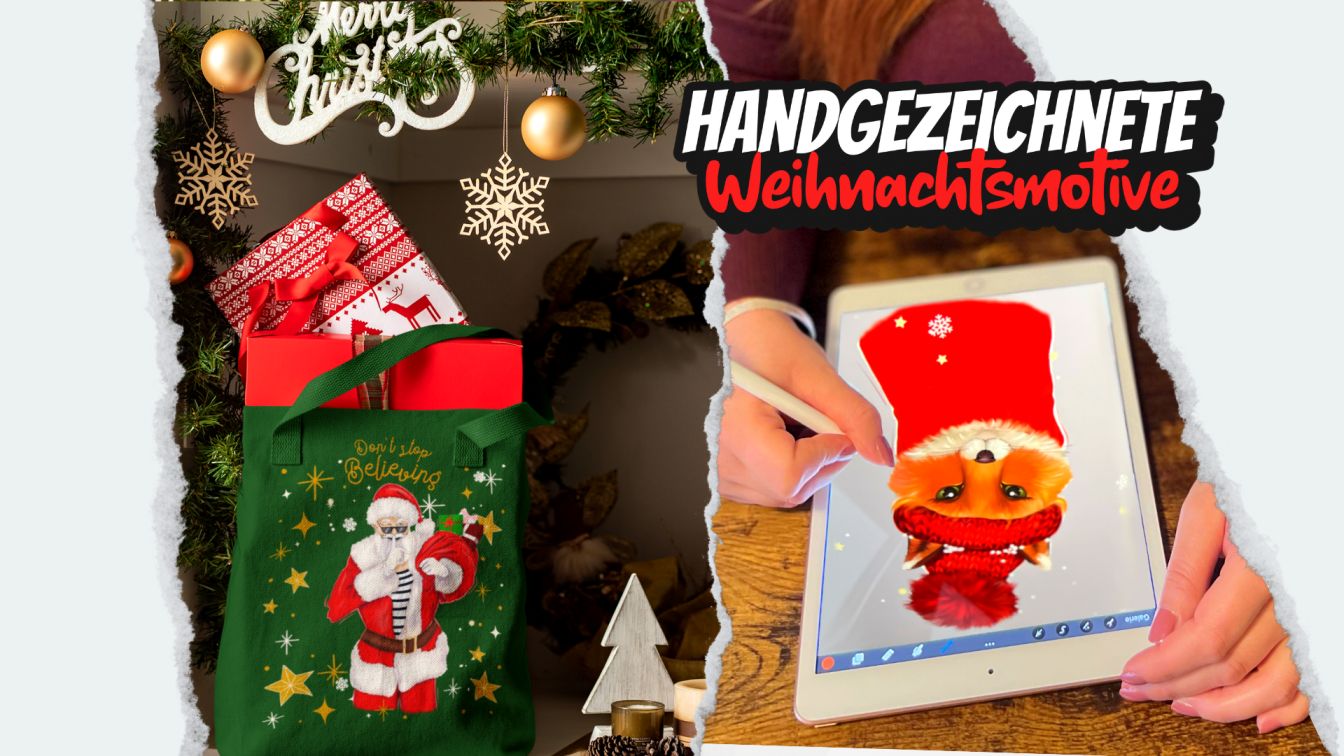 Weihnachtspullover und Weihnachtsmotive auf Hoodie, Taschen und Weihnachtstassen