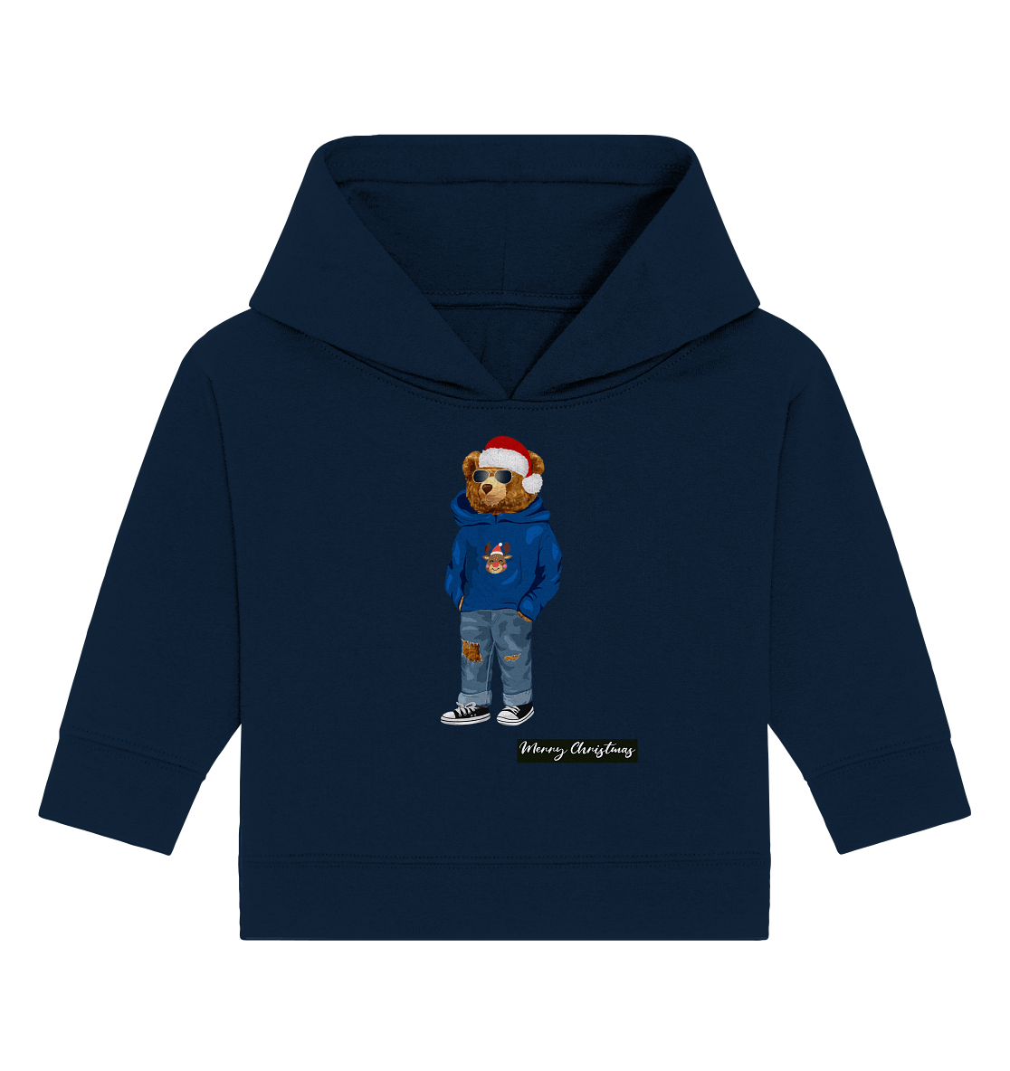 Baby-Teddy-Baer-Weihnachtspullover-Hoodie-navy-blau