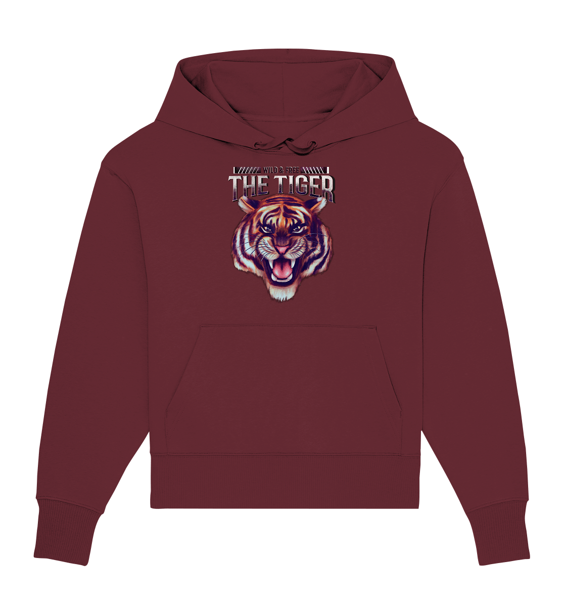 Tiger Oversize Hoodie in burgundy mit Tiger Print von BLOOMINIC