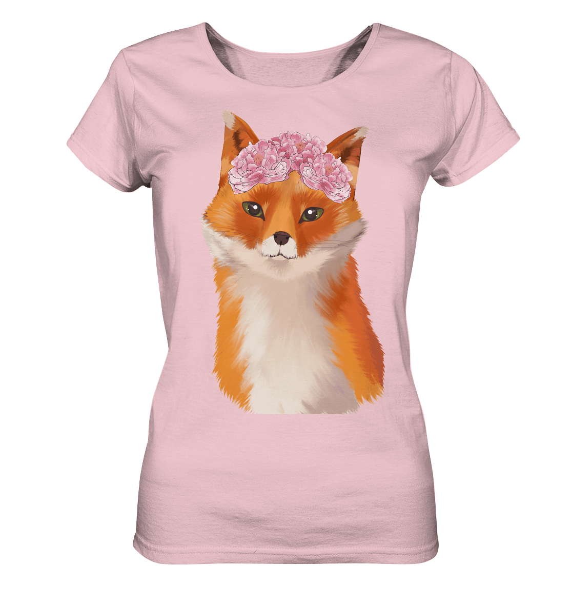 Damen T-Shirt mit handgezeichneten Fuchs mit Blumen Fiona fuchs