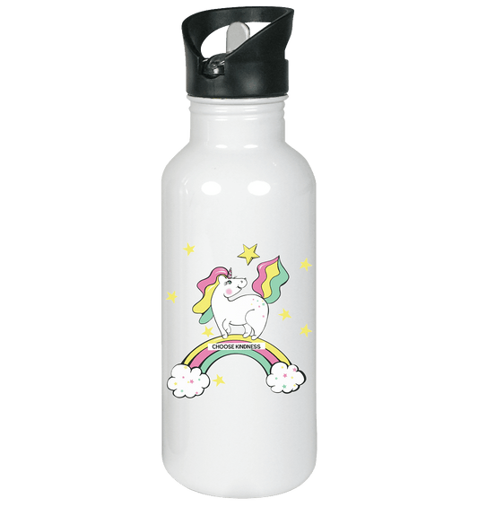 Edelstahl Trinkflasche mit dem Einhorn Pferdchen auf dem Regenbogen