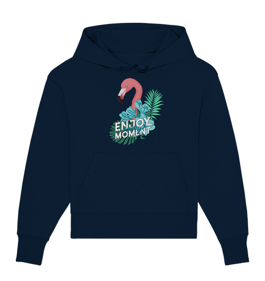 Damen Oversize Kapuzenpullover mit trendigem Flamingo Design und Beschriftung "Enjoy every moment