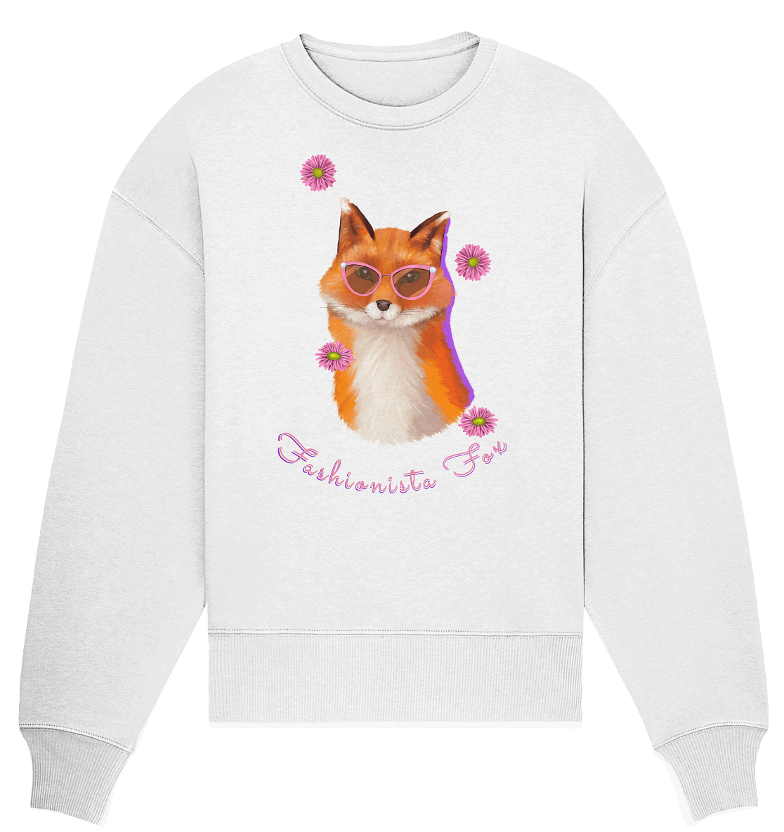 Fuchs mit Blumen Fashionista Oversize Sweatshirt in weiß