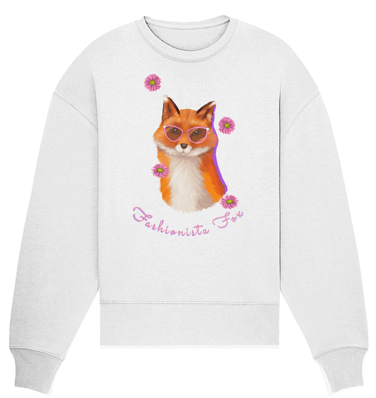 Fuchs mit Blumen Fashionista Oversize Sweatshirt in weiß