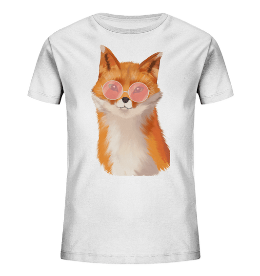 Fuchs Motive Kinder T-Shirt mit handgezeichneten Fuchs mit runder Brille Fuchsfamilie