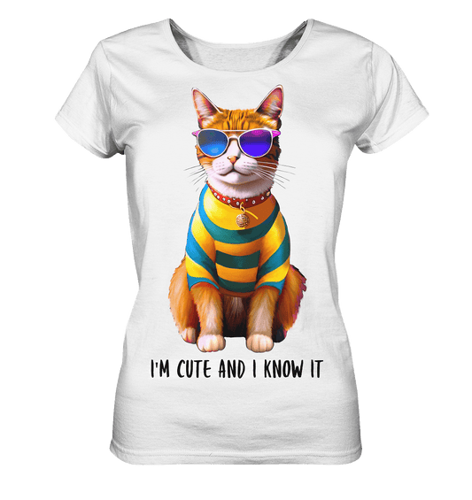 Katzen-T-Shirt-I-m-cute-and-I-know-it-Katzenprint-Damen-Shirt-in-weiß