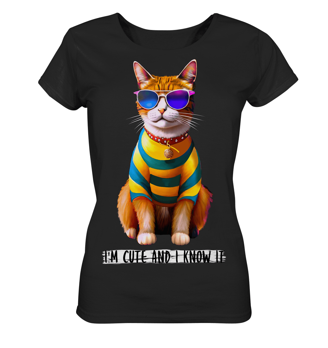 Katzen-T-Shirt-I-m-cute-and-I-know-it-Katzenprint-Shirt-in-schwarz