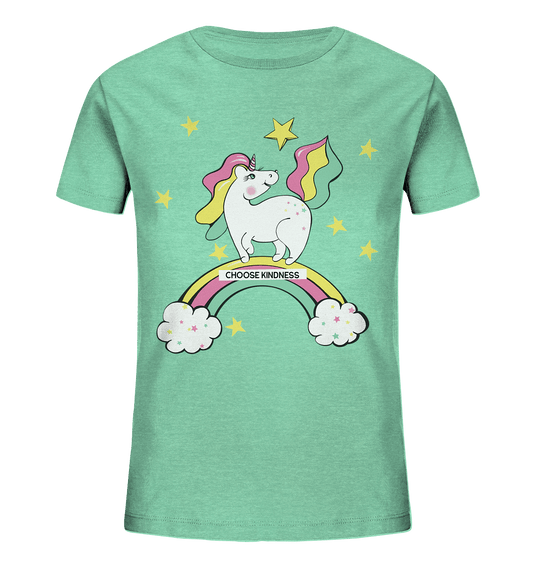Einhorn T-Shirt Unicorn auf dem Regenbogen einhorn T-Shirt in hell grün Bloominic