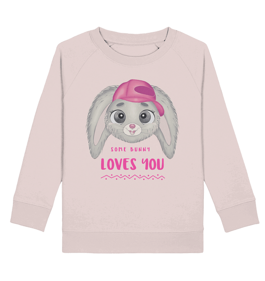 Süßes Hasen Kaninchen Kinder Sweatshirt mit handgezeichneten Hasen und Beschriftung Some Bunny loves you