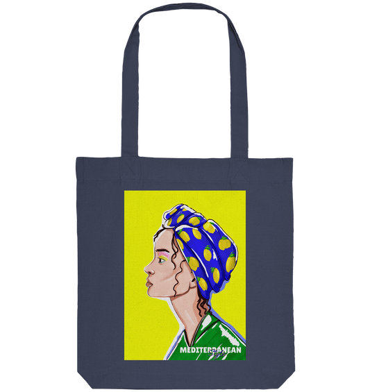 Mediterranean style Lemon Tote-Bag in Midnight Blue