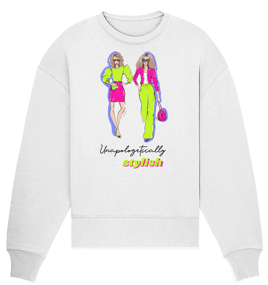 Neon Lime green Pink Fashion Design Oversize Sweatshirt Damen in weiß