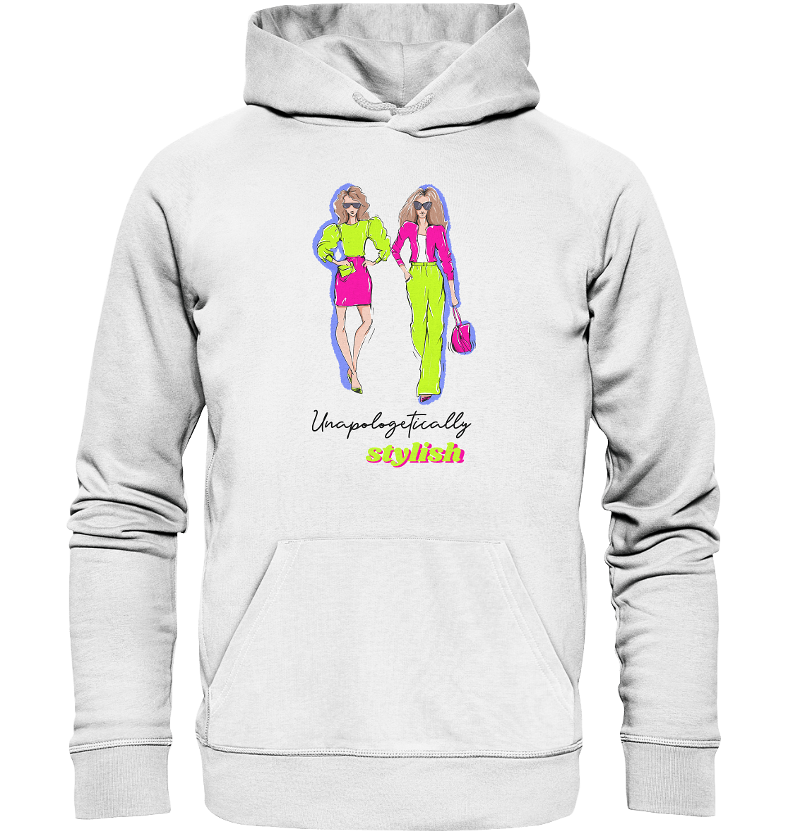 Neon Lime green Pink Hoodie in weiß