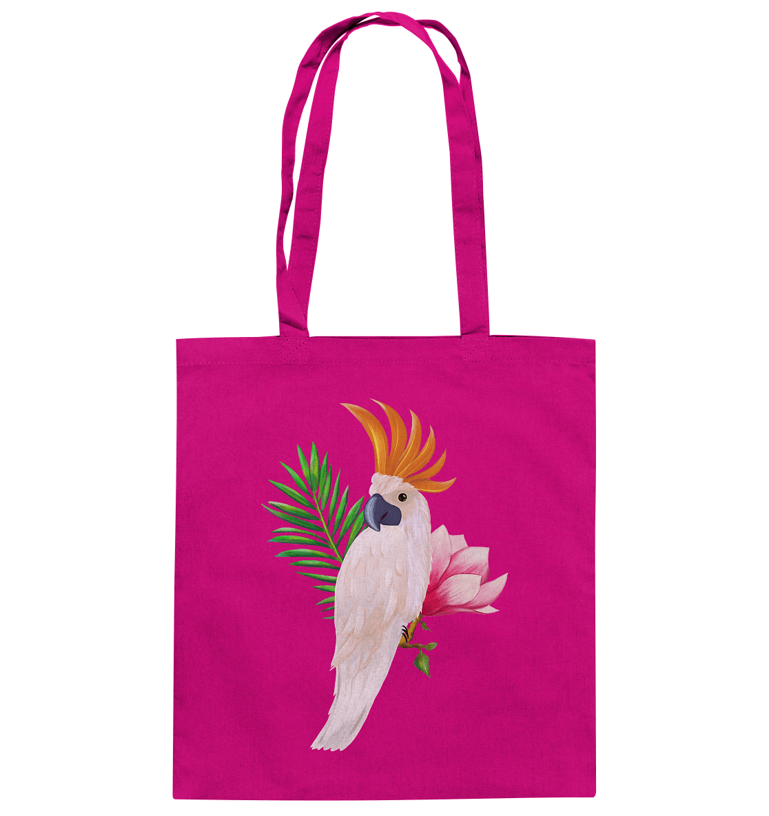 Baumwolltasche in Raspberry Himbeere Fuchsia Farben mit handgezeichneten Papagei