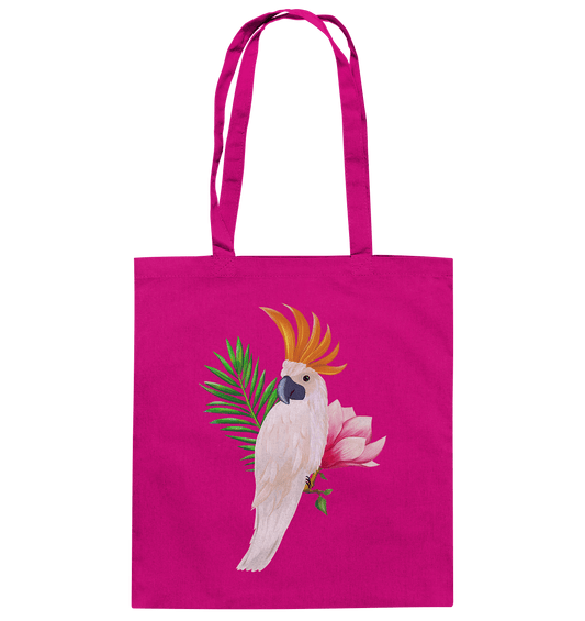 Baumwolltasche in Raspberry Himbeere Fuchsia Farben mit handgezeichneten Papagei