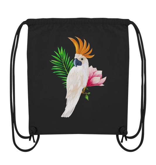 Rucksack Turnbeutel in schwarz mit Papagei Print