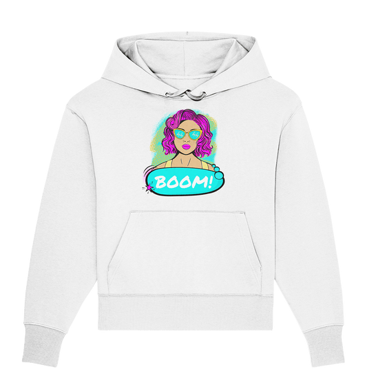 Pop Art Damen Oversize Hoodie bedruckt mit handgezeichneten Pop Art Girl Comic Design
