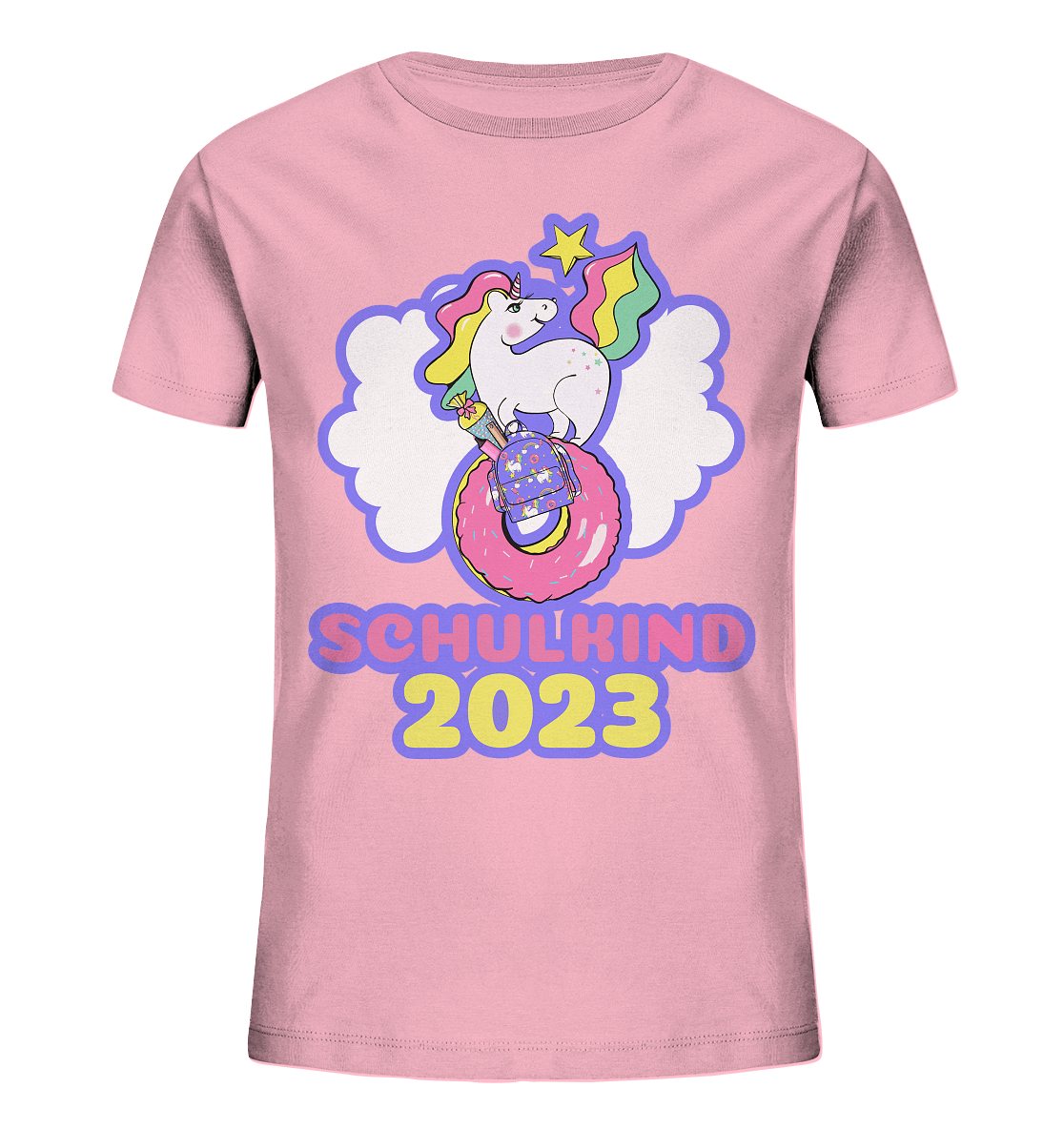 Schulkind-Shirt-2023-Einhorn-rosa-Einschulung-T-Shirt
