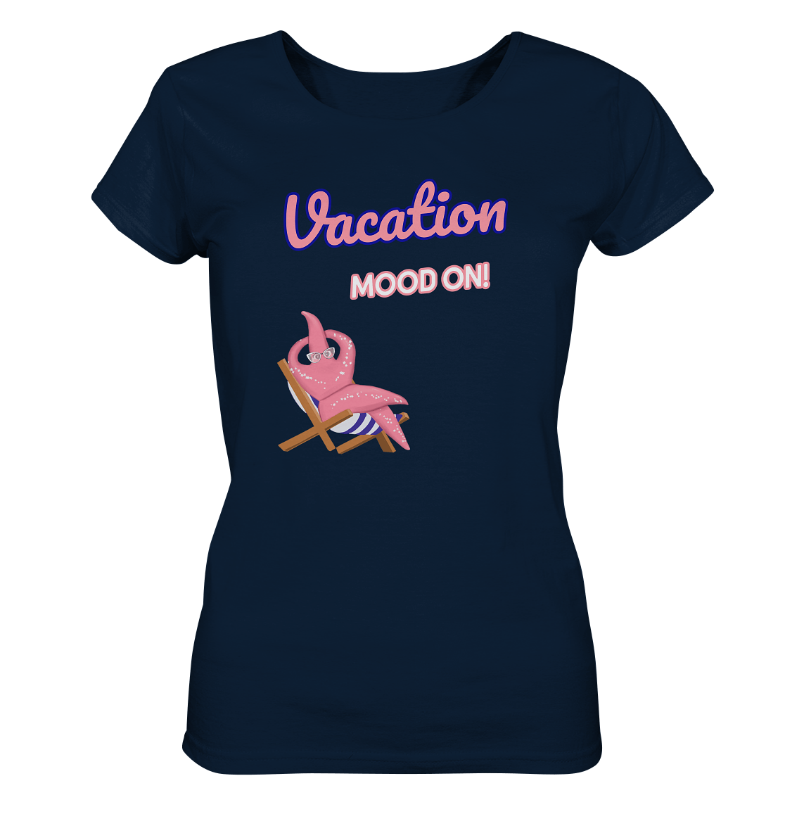 T-Shirt mit handgezeichneten witzigen Seestern Cartoon Urlaub T-Shirt Vacaton mood on von Bloominic navy