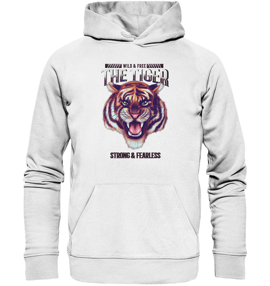 Tiger Hoodie Kapuzenpullover Unisex in weiß mit Tiger Muster von BLOOMINIC