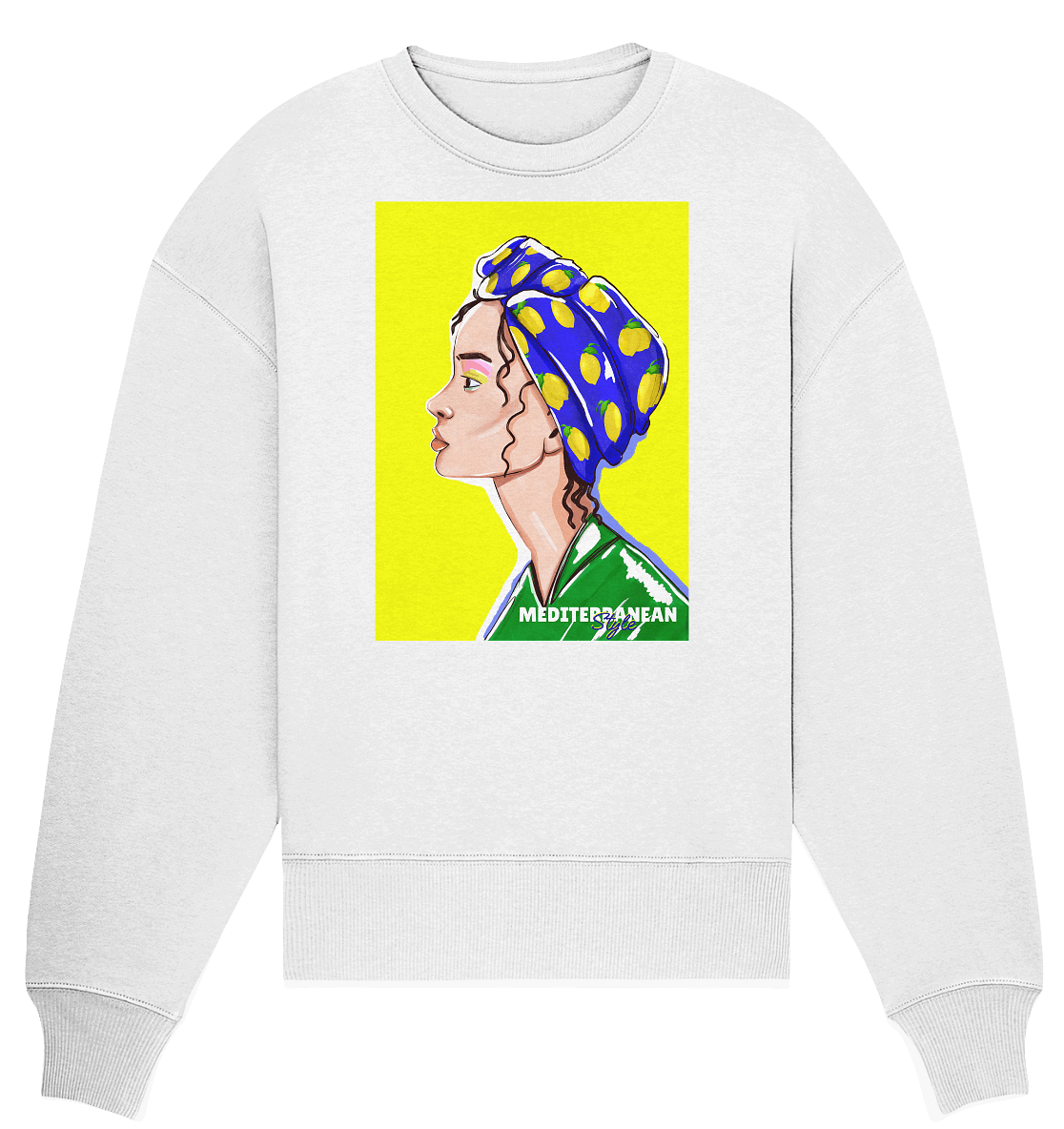 Weißes Damen Oversize Sweatshirt Zitronen Muster print