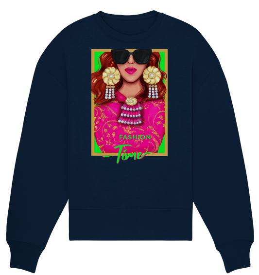 Oversize Sweatshirt in navy blau mit Neongrün Neonpink Lady Fashion BLOOMINIC