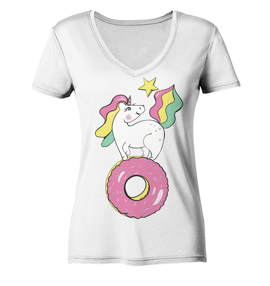 einhorn t shirt Einhorn auf Donut V-Neck t shirt Unicorn auf Donut Muster t shirt in weiß Träumende Einhörner 