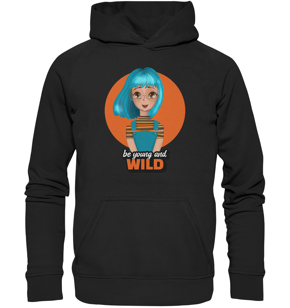 Cartoon Statement Pullover Hoodie mit türkis Girl Cartoon Pullover in Schwarz