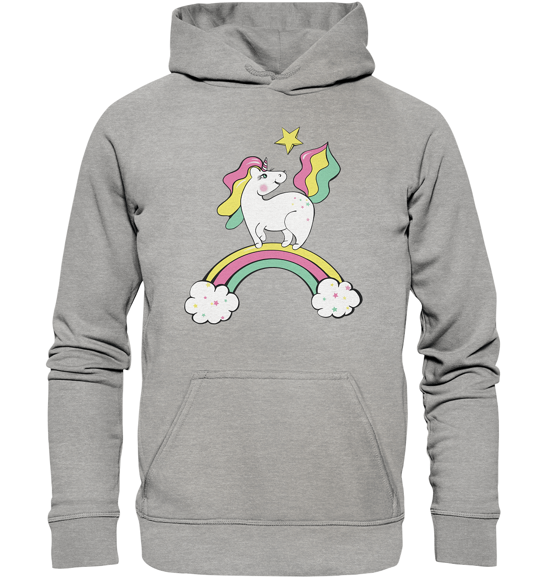 Einhorn Sweatshirt Kapuzenpullover Unicorn auf dem Regenbogen Hoodie in grau Bloominic