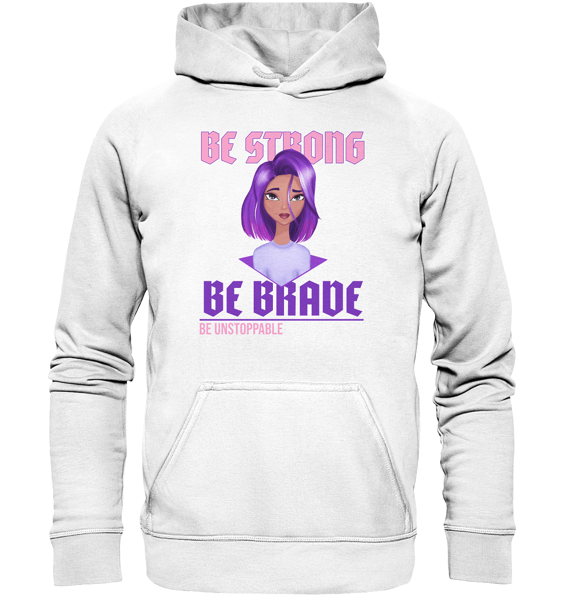 Statement Pullover mit lila super girl cartoon be brave be strong, be unstappable Pullover in weiß von bloominic