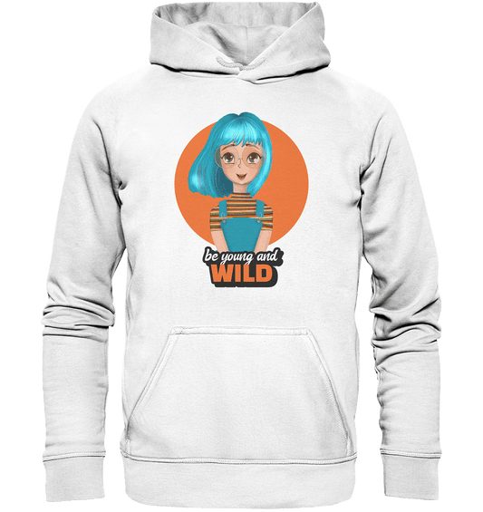 Cartoon Girl Türkis Hoodie, Statement be young and wild. forever youngCoole Bilder, lustige Sprüche cartoon auf hoodies