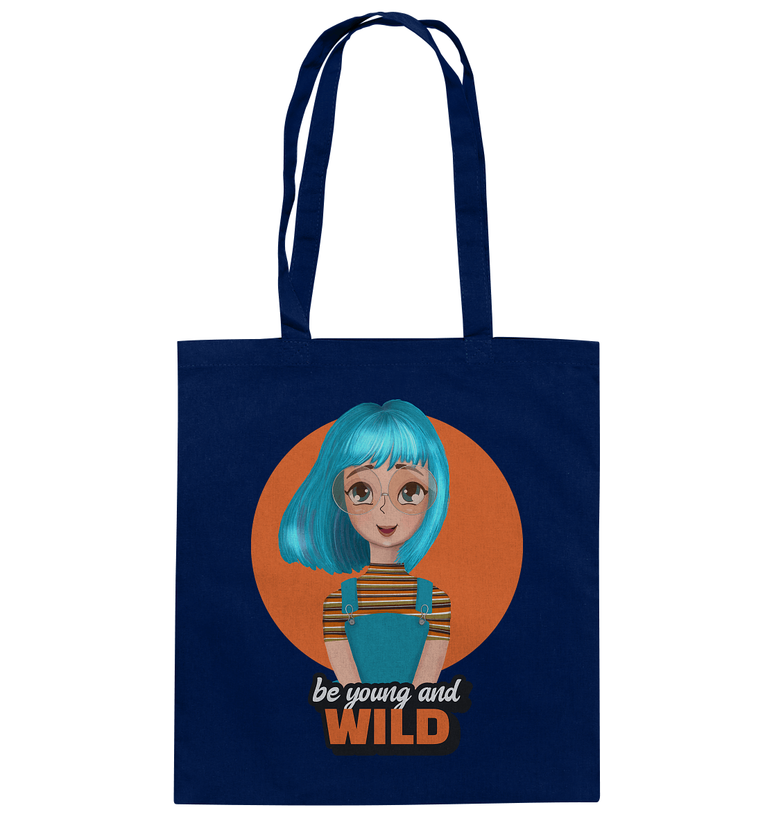 CArtoon Stofftasche be young and wild mit Cartoon Girl türkis Tasche in blau