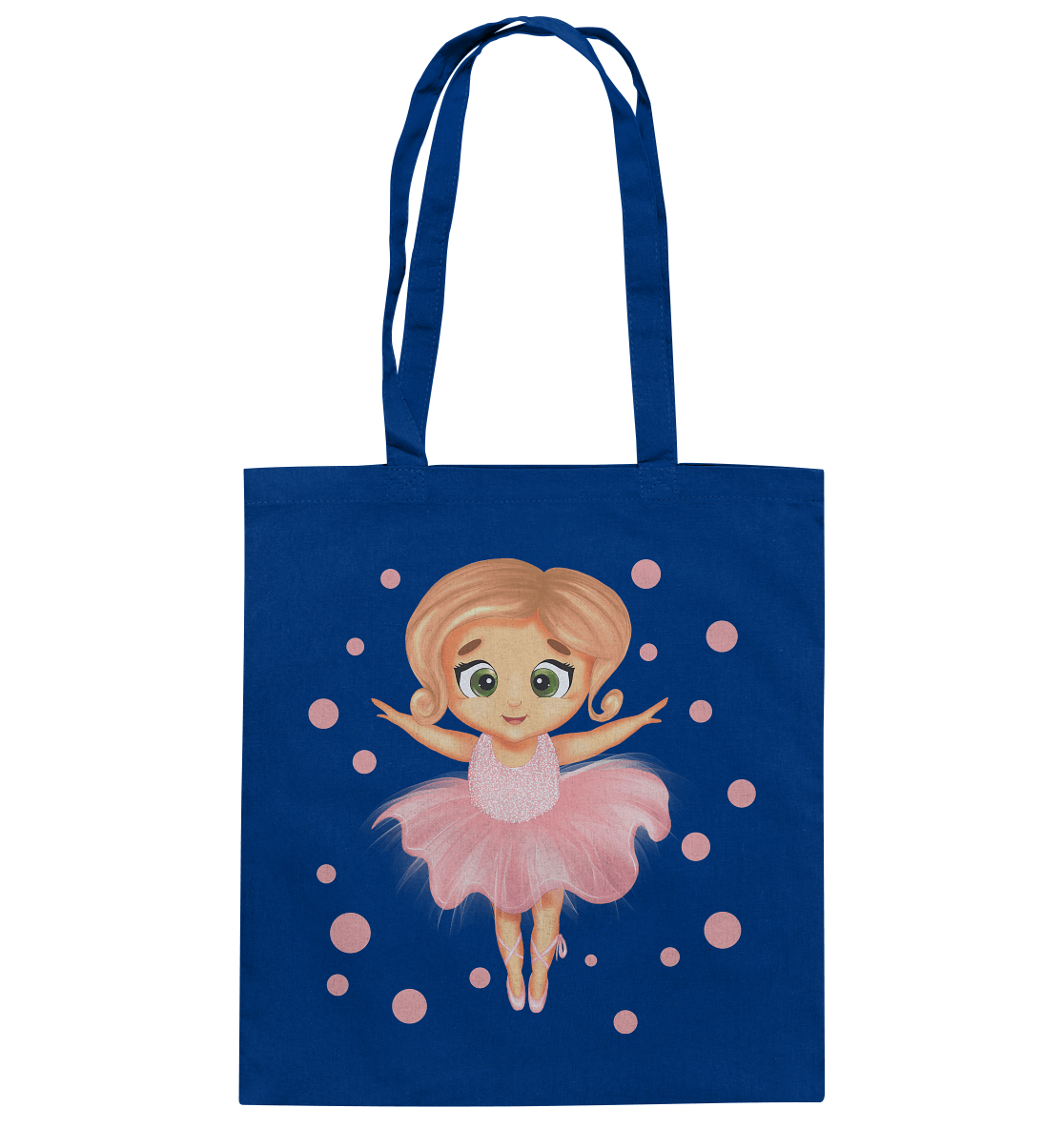 Baumwolltasche in royal Blau mit Ballerina-Design in rosa