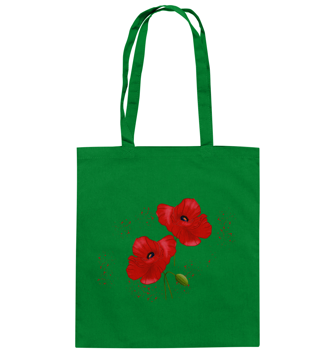 Poppy Bag Baumwolltasche in grün Kelly Green mit roten Mohnblumen