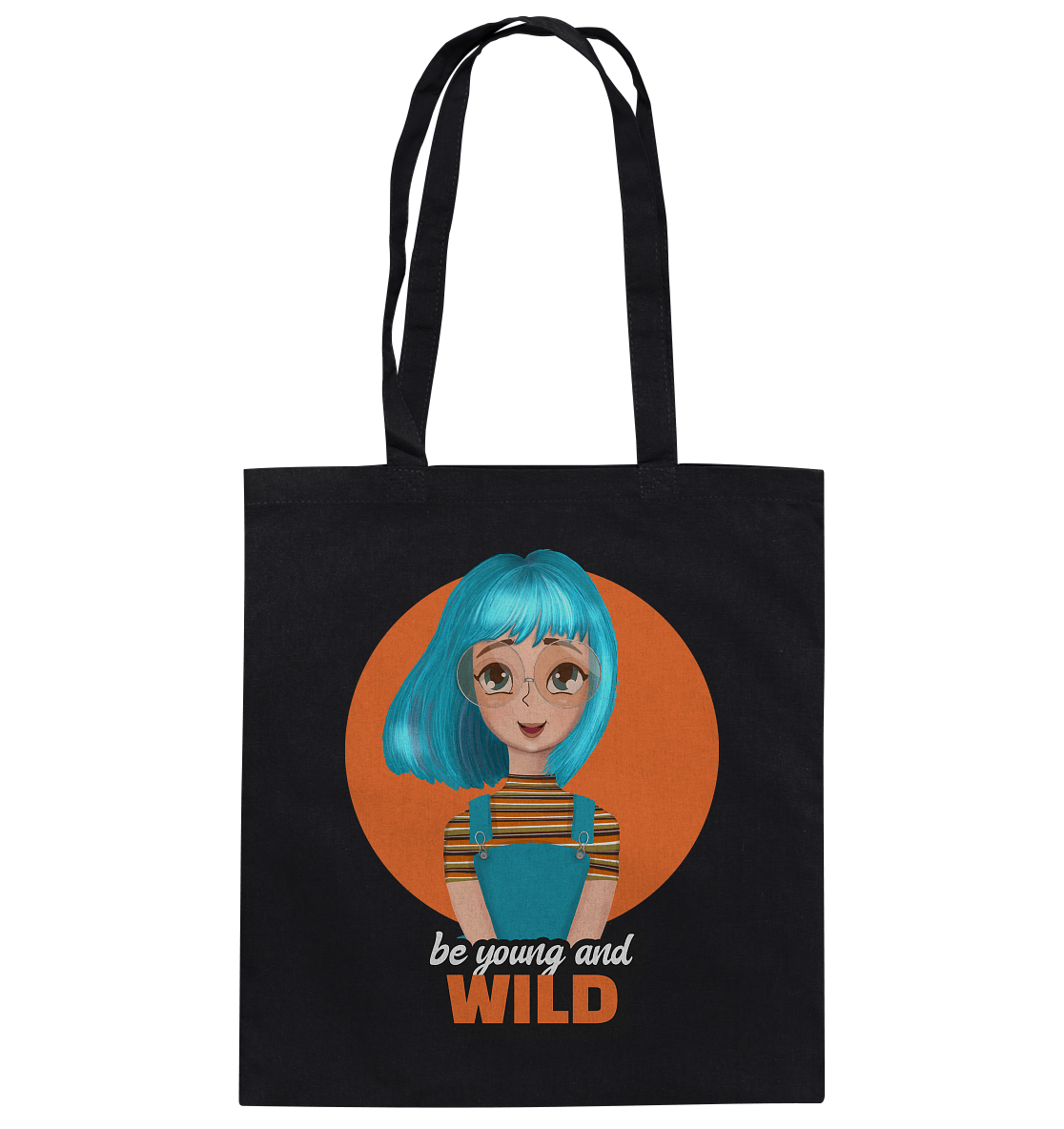CArtoon Stofftasche be young and wild mit Cartoon Girl türkis