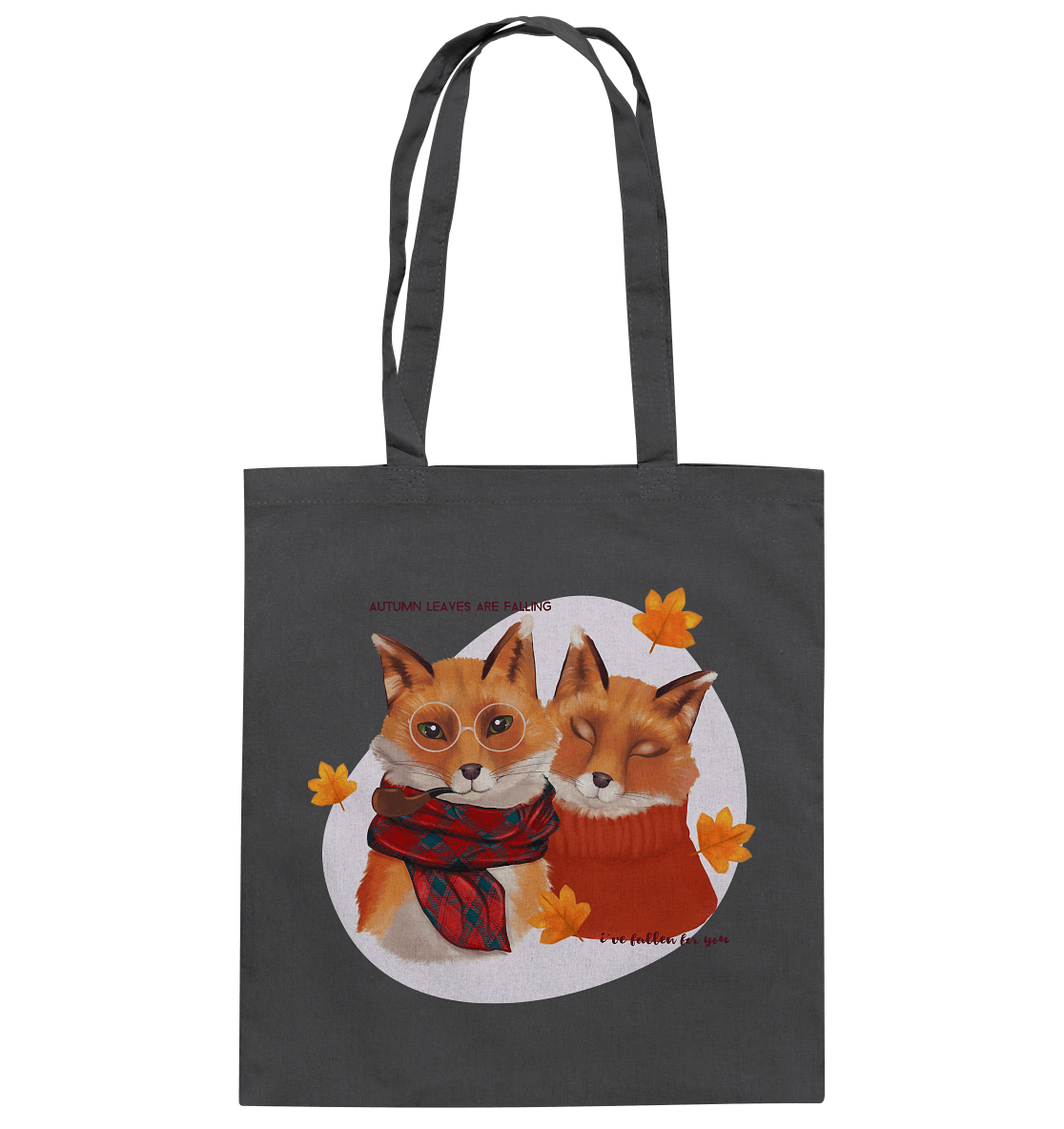 Baumwolltasche in Asphaltgrau Fuchspärchen im Herbst