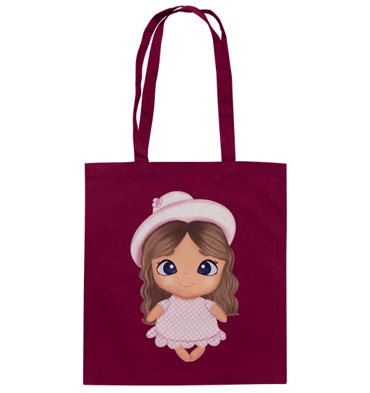 Stofftasche mit handgezeichneten Mädchen Illustration in rosa