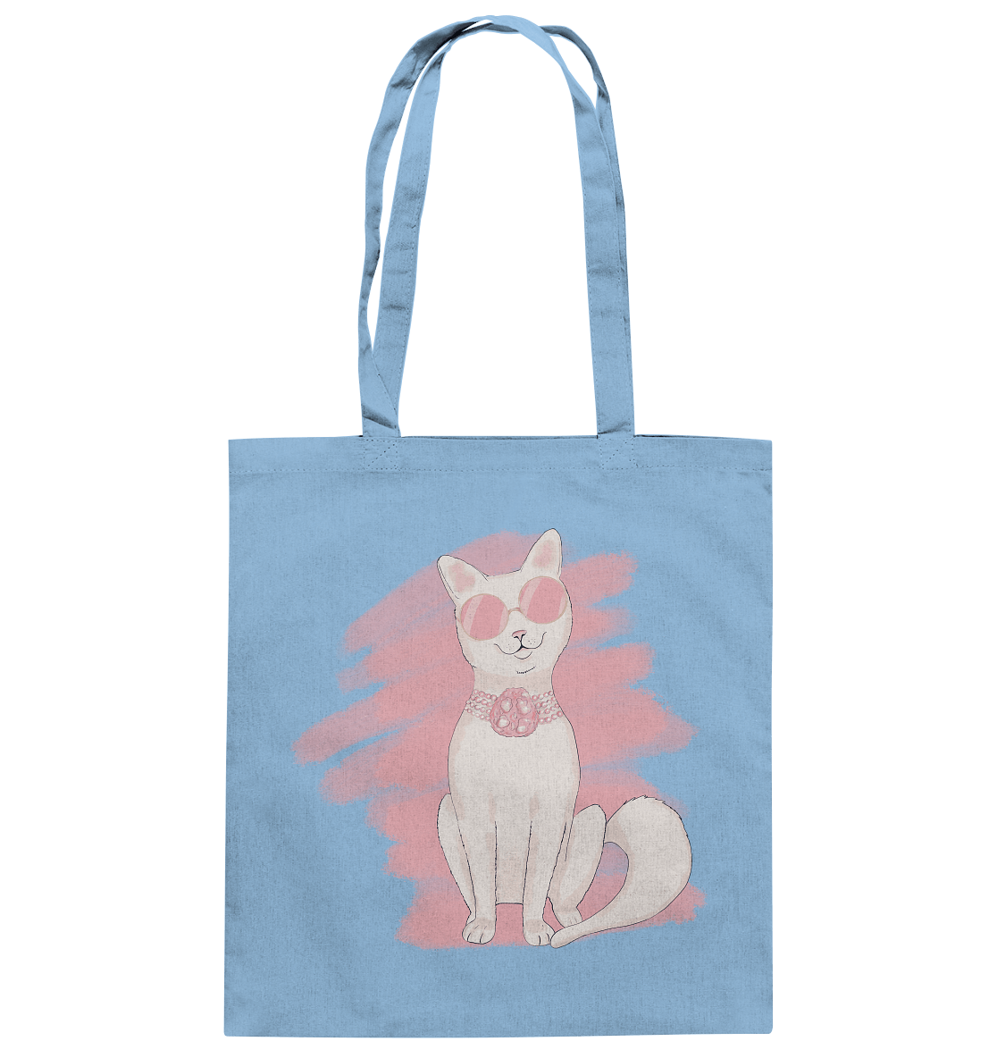 Baumwolltasche in hell blau mit Fashion Katze in rosa