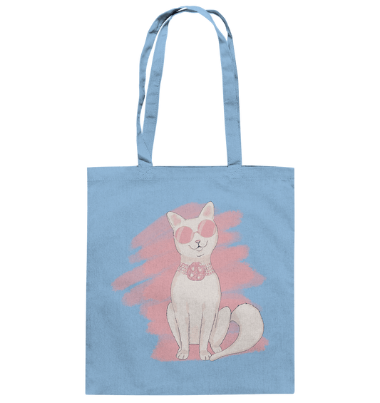 Baumwolltasche in hell blau mit Fashion Katze in rosa