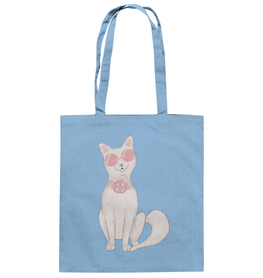 Baubwolltasche mit Grinsekatze und runder Sonnenbrille in pink rosa